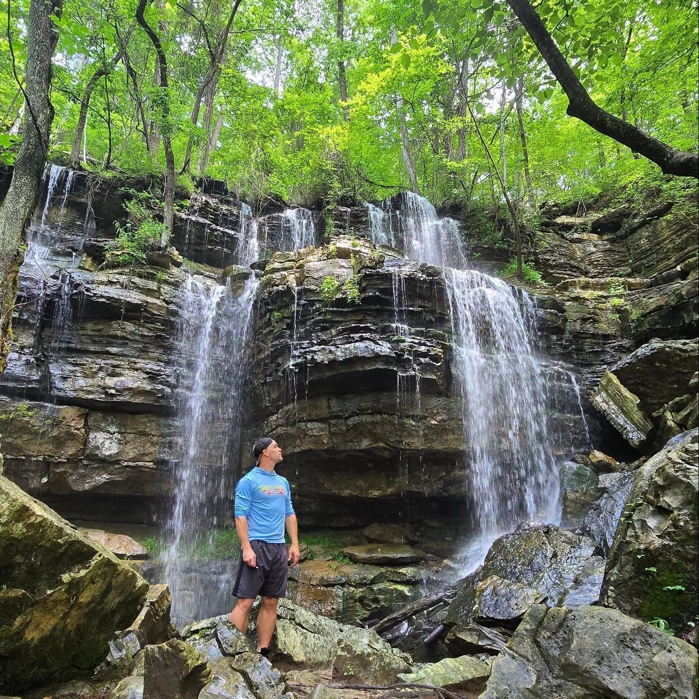 Hiking a waterfall in the Blue Ridge